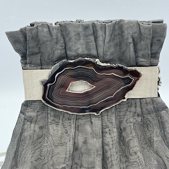 BO’S ART | Vintage Handmade Stainless Steel Mesh & Agate Gemstone Evening Bag - Picture 13 of 16